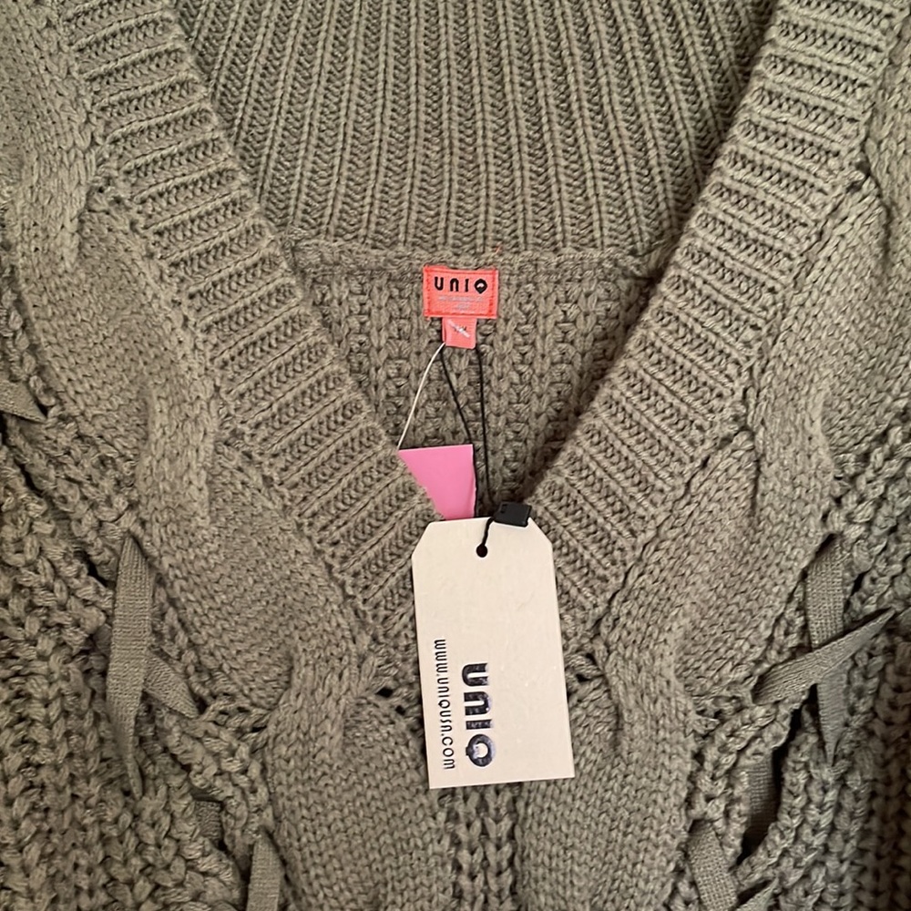 Olive Green V Neck Sweater. NWT - Picture 2 of 3